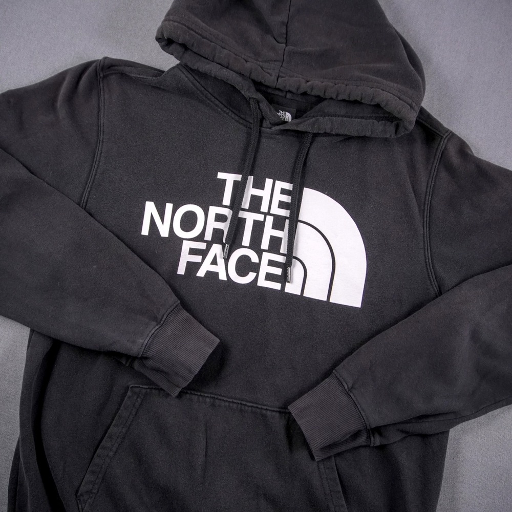 The North Face Big Logo Graphic Spell Out Hoodie Sweater Black Pullover M